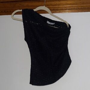 Mango MNG Black One-Shoulder Eyelet Top